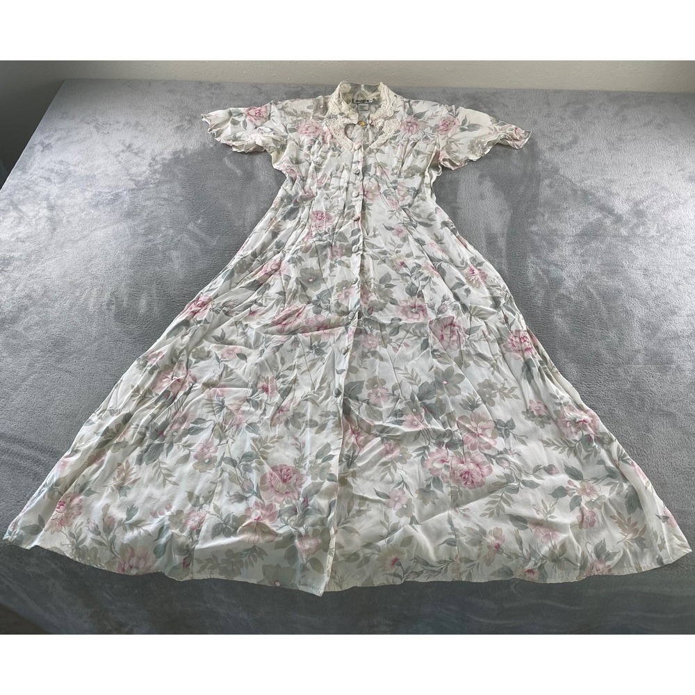 DOT Vintage Floral Maxi Dress Pink Cream Lace Heart Cutout Shell Charm Sz 9/10